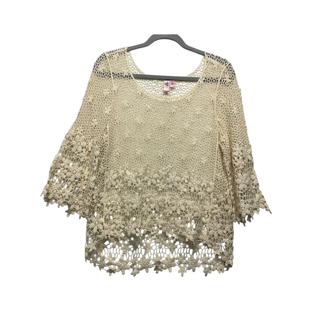 Doled Up Junior L crochet Floral Natural Top-cover Up Cottagecore Romantic Fairy